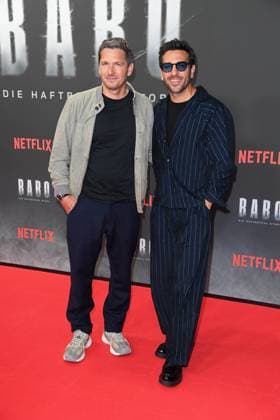 Paco Luca Nitsche, Elyas M Barek at the premiere of the Netflix documentary highlight BABO DIE HAFTBEFEHL STORY in the Astor Film Lounge in Berlin on 24 10 2025