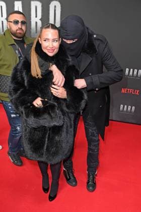 Aykut Anhan Haftbefehl with wife Nina Anhan at the premiere of the Netflix documentary highlight BABO DIE HAFTBEFEHL STORY at the Astor Film Lounge in Berlin on 24 10 2025