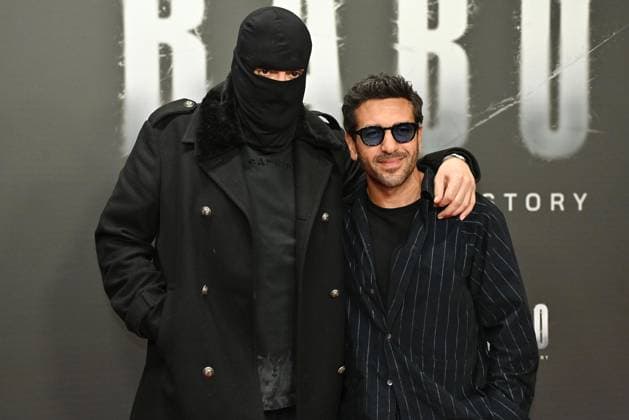 Rapper Haftbefehl Aykut Anhan and Elyas M Barek at the Babo The Haftbefehl Story Netflix documentary premiere on 24 10 2025 at the Astor Film Lounge in Berlin Babo Netflix Premiere in Berlin