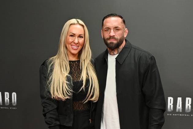 Dominique Eckerlin and Christian Eckerlin at the Babo Die Haftbefehl Story Netflix documentary premiere on 24 10 2025 at the Astor Film Lounge in Berlin Babo Netflix Premiere in Berlin