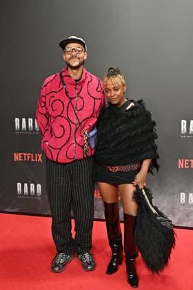 Yannick Niang and Tsellot Melesse at the Babo Die Haftbefehl Story Netflix documentary premiere on 24 10 2025 at the Astor Film Lounge in Berlin Babo Netflix Premiere in Berlin