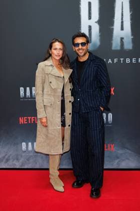 Premiere - BABO - Die Haftbefehl Story - Jessica Riso M Barek und Elyas M Barek bei der Premiere desr Netflix Doku BABO - Die Haftbefehl Story im Astor Film Lounge am 22.10.2025 in Berlin. Copyright: xEventpressxKochanx