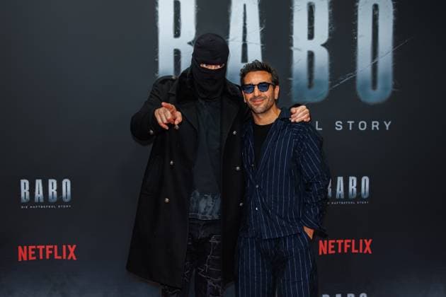 Premiere - BABO - Die Haftbefehl Story - Haftbefehl (Aykut Anhan) und Elyas M Barek bei der Premiere desr Netflix Doku BABO - Die Haftbefehl Story im Astor Film Lounge am 22.10.2025 in Berlin. Copyright: xEventpressxKochanx