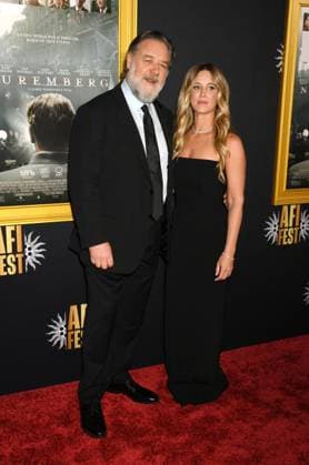 LOS ANGELES, CA - OCTOBER 24: Russell Crowe and Britney Theriot at the AFI Fest 2025 Premiere of Nuremberg at TCL Chinese Theatre on October 24, 2025 in Los Angeles, California. Copyright: xJeffreyxMayerx