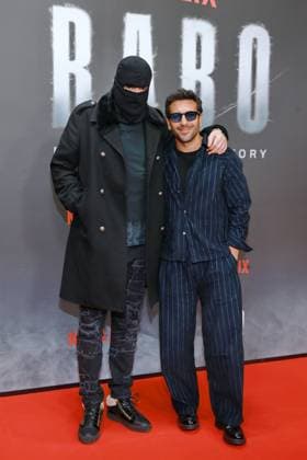24 10 2025, Aykut Anhan aka Haftbefehl, Elyas MÕBarek at the Netflix premiere of Babo Ð The Haftbefehl Story, Astor Film Lounge, Berlin, Berlin