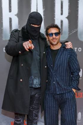 24 10 2025, Aykut Anhan aka Haftbefehl, Elyas MÕBarek at the Netflix premiere of Babo Ð The Haftbefehl Story, Astor Film Lounge, Berlin, Berlin
