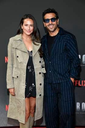 abb Haftbefehl Jessica Riso and Elyas M Barek couple as guests on the red carpet of the special screening event of the Netflix documentary highlight Babo The Haftbefehl Story at the Astor Film Lounge on 24 10 2025in Berlin Berlin Germany