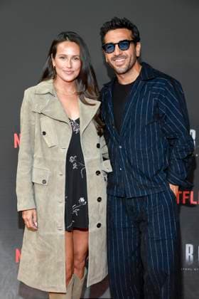 abb Haftbefehl Jessica Riso and Elyas M Barek couple as guests on the red carpet of the special screening event of the Netflix documentary highlight Babo The Haftbefehl Story at the Astor Film Lounge on 24 10 2025in Berlin Berlin Germany