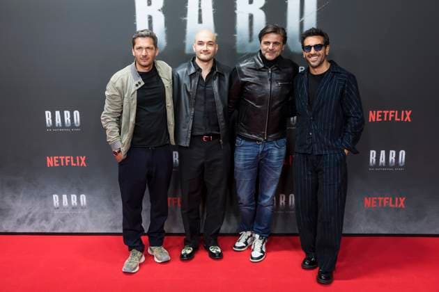 Babo, premiere at the Astor Film Lounge, Berlin, 24 10 2025 Paco Luca Nitsche, Sinan Sevinc, Juan Moreno and Elyas M Barek at the premiere of the Netflix film Babo at the Astor Film Lounge Berlin on 24 10 2025 Berlin Astor Film Lounge Copyright: xBenxKriemannx