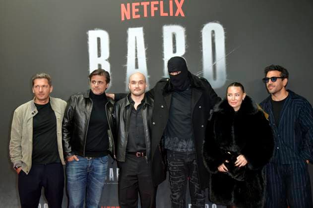 Paco Luca Nitsche, Sinan Sevinc, Juan Moreno, Aykut Anhan aka Haftbefehl, Nina Anhan and Elyas M Barek at the special screening of the Netflix documentary Babo The Haftbefehl Story in the Astor Film Lounge Berlin, 24 10 2025 Foto:xM.xBehrensx xFuturexImagex babo_5045