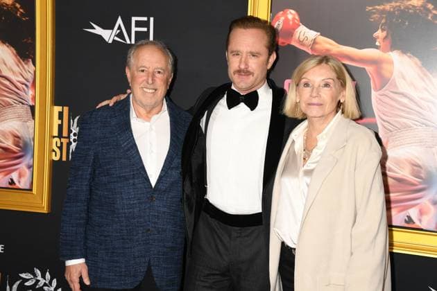 LOS ANGELES, CA - OCTOBER 25: Steven Foster, Ben Foster and Gillian Kirwan Foster at the AFI Fest 2025 Premiere Screening of Christy at TCL Chinese Theatre on October 25, 2025 in Los Angeles, California. Copyright: xJeffreyxMayerx