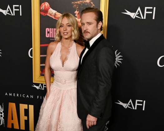 October 25, 2025, Hollywood, California, USA: American actress and producer SYDNEY SWEENEY and American actor BEN FOSTER attend AFI FEST Presented By Red Carpet Premiere of Christy Hollywood USA - ZUMAb173 20251025_aap_b173_030 Copyright: xBillyxBennightx