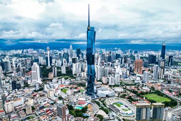 (251026) -- BEIJING, Oct. 26, 2025 -- An aerial drone photo taken on Oct. 24, 2025 shows Merdeka 118, the venue for the China-U.S. economic and trade talks, in Kuala Lumpur, Malaysia. The Chinese and U.S. delegations convened on Saturday morning for talks on economic and trade issues. ) XINHUA PHOTOS OF THE DAY ChengxYiheng 