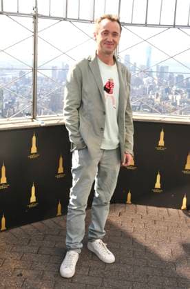 NEW YORK, NY- OCTOBER 27: Tom Felton Lights the Empire State Building to celebrate his Broadway debut when he returns to same iconic role now on stage in Harry Potter and the Cursed Child on October 27, 2025 in New York City. Copyright: xmpi099x