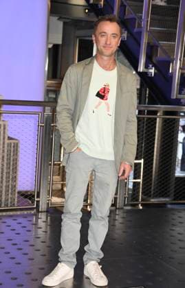 NEW YORK, NY- OCTOBER 27: Tom Felton Lights the Empire State Building to celebrate his Broadway debut when he returns to same iconic role now on stage in Harry Potter and the Cursed Child on October 27, 2025 in New York City. Copyright: xmpi099x