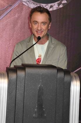NEW YORK, NY- OCTOBER 27: Tom Felton Lights the Empire State Building to celebrate his Broadway debut when he returns to same iconic role now on stage in Harry Potter and the Cursed Child on October 27, 2025 in New York City. Copyright: xMediaPunchx
