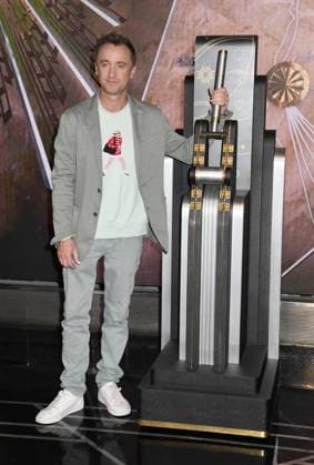 NEW YORK, NY- OCTOBER 27: Tom Felton Lights the Empire State Building to celebrate his Broadway debut when he returns to same iconic role now on stage in Harry Potter and the Cursed Child on October 27, 2025 in New York City. Copyright: xMediaPunchx