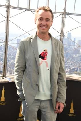 NEW YORK, NY- OCTOBER 27: Tom Felton Lights the Empire State Building to celebrate his Broadway debut when he returns to same iconic role now on stage in Harry Potter and the Cursed Child on October 27, 2025 in New York City. Copyright: xMediaPunchx