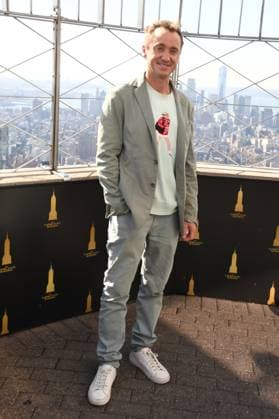 NEW YORK, NY- OCTOBER 27: Tom Felton Lights the Empire State Building to celebrate his Broadway debut when he returns to same iconic role now on stage in Harry Potter and the Cursed Child on October 27, 2025 in New York City. Copyright: xMediaPunchx
