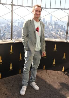NEW YORK, NY- OCTOBER 27: Tom Felton Lights the Empire State Building to celebrate his Broadway debut when he returns to same iconic role now on stage in Harry Potter and the Cursed Child on October 27, 2025 in New York City. Copyright: xMediaPunchx