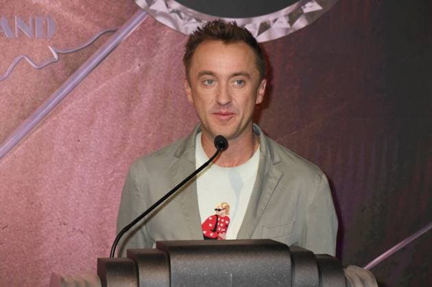 NEW YORK, NY- OCTOBER 27: Tom Felton Lights the Empire State Building to celebrate his Broadway debut when he returns to same iconic role now on stage in Harry Potter and the Cursed Child on October 27, 2025 in New York City. Copyright: xMediaPunchx