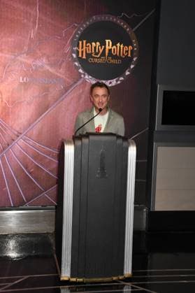 NEW YORK, NY- OCTOBER 27: Tom Felton Lights the Empire State Building to celebrate his Broadway debut when he returns to same iconic role now on stage in Harry Potter and the Cursed Child on October 27, 2025 in New York City. Copyright: xMediaPunchx