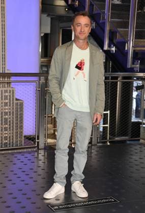 NEW YORK, NY- OCTOBER 27: Tom Felton Lights the Empire State Building to celebrate his Broadway debut when he returns to same iconic role now on stage in Harry Potter and the Cursed Child on October 27, 2025 in New York City. Copyright: xMediaPunchx
