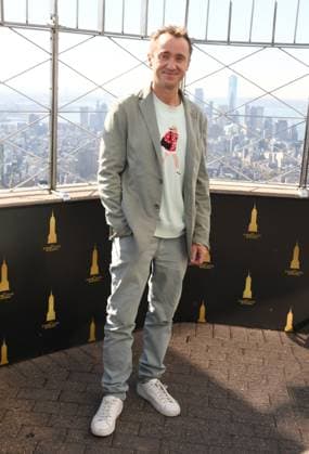 NEW YORK, NY- OCTOBER 27: Tom Felton Lights the Empire State Building to celebrate his Broadway debut when he returns to same iconic role now on stage in Harry Potter and the Cursed Child on October 27, 2025 in New York City. Copyright: xMediaPunchx