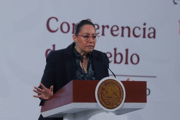 Mexico™s President Claudia Sheinbaum Holds Briefing Gisel Galeano, Federal Attorney General speaks during a news conference about the Grupo Salinas explanatory letter regarding payment of the debt. on October 27, 2025 in Mexico City, Mexico. (Photo by Carlos Santiago Eyepix Group) Copyright: xCarlosxSantiagox xEyepixxGroupx CS_27102025_172121