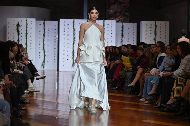 Atelier Couture bridal Madrid Fashion Week in Madrid, Spain - 28 Oct 2025 A model showcases creations by Candelas Y Felipa during the Atelier Couture bridal catwalk within Madrid Fashion Week, at Fabrica de Tapices in Madrid. Madrid Spain Copyright: xAtilanoxGarciax xSOPAxImagesx FOTO53386
