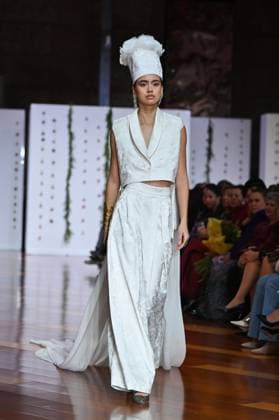 October 28, 2025, Madrid, Spain: A model showcases creations by Senorito Ortega during the Atelier Couture bridal catwalk within Madrid Fashion Week, at Fabrica de Tapices in Madrid. Madrid Spain - ZUMAs197 20251028_aaa_s197_195 Copyright: xAtilanoxGarciax