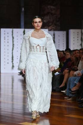October 28, 2025, Madrid, Spain: A model showcases creations by Senorito Ortega during the Atelier Couture bridal catwalk within Madrid Fashion Week, at Fabrica de Tapices in Madrid. Madrid Spain - ZUMAs197 20251028_aaa_s197_211 Copyright: xAtilanoxGarciax