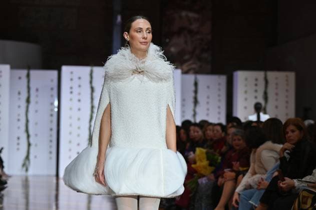 October 28, 2025, Madrid, Spain: A model showcases creations by Senorito Ortega during the Atelier Couture bridal catwalk within Madrid Fashion Week, at Fabrica de Tapices in Madrid. Madrid Spain - ZUMAs197 20251028_aaa_s197_222 Copyright: xAtilanoxGarciax