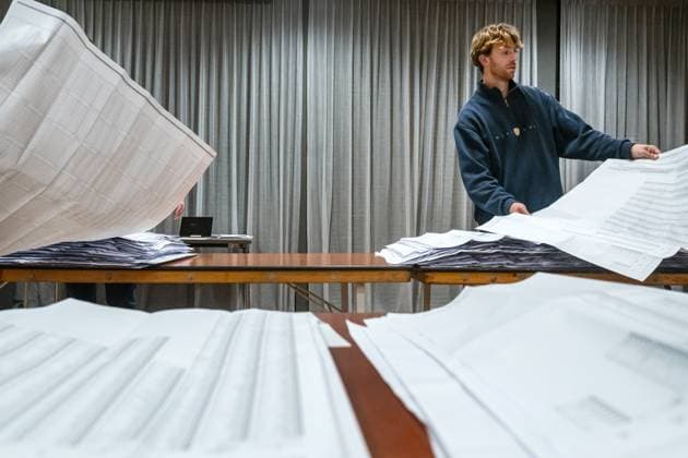 THE HAGUE Polling station staff at the World Forum counted the votes cast by eligible voters on ballots. The Netherlands went to the polls for the House of Representatives elections. ANP LINA SELG netherlands out - belgium out  Copyright: xx x540689702x originalFilename: 540689702.jpg