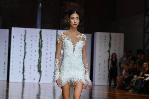 Atelier Couture bridal - Jordi Dalmau fashion show in Madrid - 29 Oct 2025 A model showcases creations by Jordi Dalmau during the Atelier Couture bridal catwalk within Madrid Fashion Week, at Fabrica de Tapices. Madrid Spain Copyright: xAtilanoxGarciax xSOPAxImagesx FOTO53804