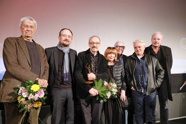 29 10 2025, The award winners of the past years Gerhard Polt, Josef Hader, Ursula Monn, Peter Timm, Henry Hübchen, Leander Haussmann at the award ceremony of the Ernst Lubitsch Prize 2025, Kino Babylon, Rosa Luxemburg Platz, Berlin, Berlin