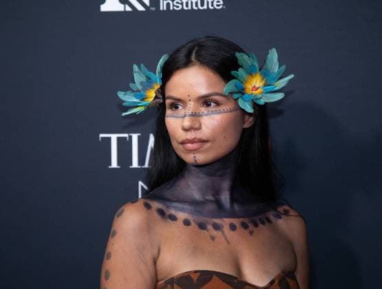 Nina Gualinga arrives on the red carpet for the 2025 TIME100 Next at Current at Chelsea Piers Pier 59 on Thursday, October 30, 2025 in New York City.  NYP20251030541 SERENAxXUxNING