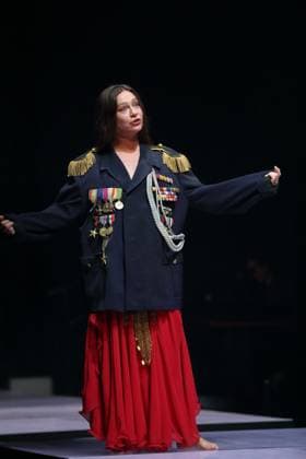 Anastasia Gubareva as Esma, lecturer during the photo rehearsal for Berlin Karl Marx Platz at Maxim Gorki Theater in Berlin, October 30, 2025 Play and direction Hakan Savas Mican Stage Alissa Kolbusch Costumes Miriam Marto and Sylvia Rieger Premiere is on November 1, 2025 Maxim Gorki Theater Berlin Karl Marx Platz