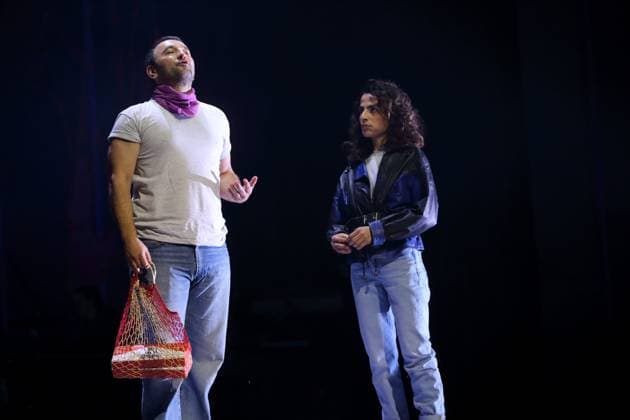 Taner Sahintürk as Cem and Sesede Terziyan as Lisa during the photo rehearsal for Berlin Karl Marx Platz at Maxim Gorki Theater in Berlin, October 30, 2025 Play and direction Hakan Savas Mican Stage Alissa Kolbusch Costumes Miriam Marto and Sylvia Rieger Premiere is on November 1, 2025 Maxim Gorki Theater Berlin Karl Marx Platz