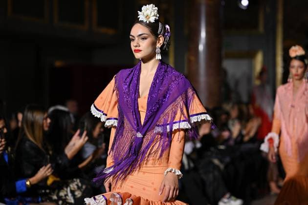 October 31, 2025, Madrid, Spain: A model walks in a Amparo Pardal design at the International Flamenco Fashion Week Madrid, (SIMOF) show, at the Wellington Hotel. Madrid Spain - ZUMAs197 20251031_aaa_s197_051 Copyright: xAtilanoxGarciax