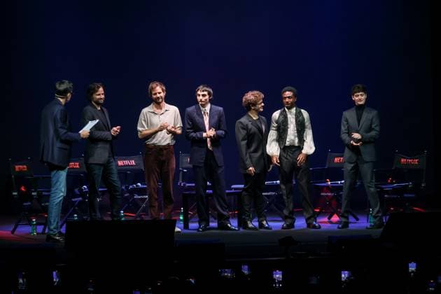 Lucca, The press conference for the Netflix Stranger Things 5 Global Events, One Last Adventure event during Lucca Comics & Games. Pictured: Finn Wolfhard, Gaten Matarazzo, Caleb McLaughlin, Noah Schnapp, Matt Duffer, and Ross Duffer.  Copyright: xAlessandroxBremecx xipa-agency.netx xx IPA_Agency_IPA67331898