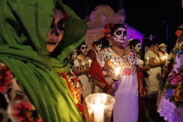 MERIDA, The Netherlands, 2025-10-31 20:38:26 Merida, October 31, 2025. As part of the Hanal Pixan (food for the souls), the Walk of the Souls (Paseo de las Animas) took place, starting from the common cemetery. Hanal Pixan is celebrated in the Yucatan during the Day of the Dead (Dia de Muertos) and has a Mayan origin. Photo: NLBEELD Robert Meerding Credit: NL Beeld Robert Meerding - Inc  Copyright: xx x
