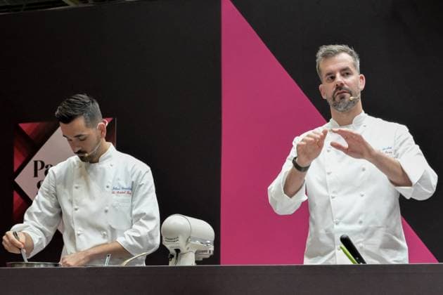 Salon Du Chocolat - Chefs from Le Bristol Chefs from Le Bristol : Johan Giacchetti Chef Chocolat maker and Maxence Barbot, Pastry Chef for VoilaChef during the Pastry Show of the 30rd Salon Du Chocolat Et De La Patisserie - Chocolate Fair held at Parc des Expositions Porte de Versailles on October 31, 2025 in Paris, France.Photo by Jana Call me J ABACAPRESS.COM Paris Ile de France France  Copyright: xJanaxCallxmexJ ABACAx