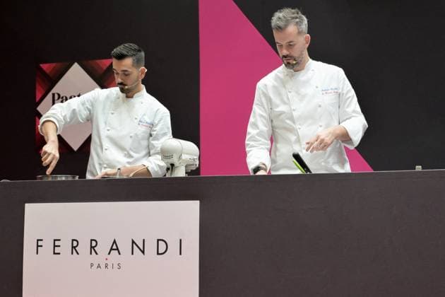Salon Du Chocolat - Chefs from Le Bristol Chefs from Le Bristol : Johan Giacchetti Chef Chocolat maker and Maxence Barbot, Pastry Chef for VoilaChef during the Pastry Show of the 30rd Salon Du Chocolat Et De La Patisserie - Chocolate Fair held at Parc des Expositions Porte de Versailles on October 31, 2025 in Paris, France.Photo by Jana Call me J ABACAPRESS.COM Paris Ile de France France  Copyright: xJanaxCallxmexJ ABACAx