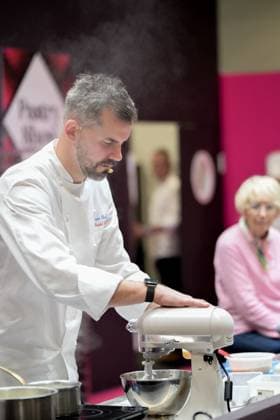 Salon Du Chocolat - Chefs from Le Bristol Maxence Barbot, Pastry Chef of Le Bristol Paris, during the Pastry Show of the 30rd Salon Du Chocolat Et De La Patisserie - Chocolate Fair held at Parc des Expositions Porte de Versailles on October 31, 2025 in Paris, France.Photo by Jana Call me J ABACAPRESS.COM Paris Ile de France France  Copyright: xJanaxCallxmexJ ABACAx