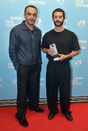 CORAL GABLES, FLORIDA - NOVEMBER 01: Actor Dylan O Brien and Ramin Setoodeh (L) attend the Twinless premiere during the 12th Annual Miami Film Festival GEMS honoring Dylan O Brien with The MFF™s Vanguard Award at UM Bill Cosford Cinema on November 01, 2025 in Coral Gables, Florida. Copyright: xmpi10 MediaPunchx
