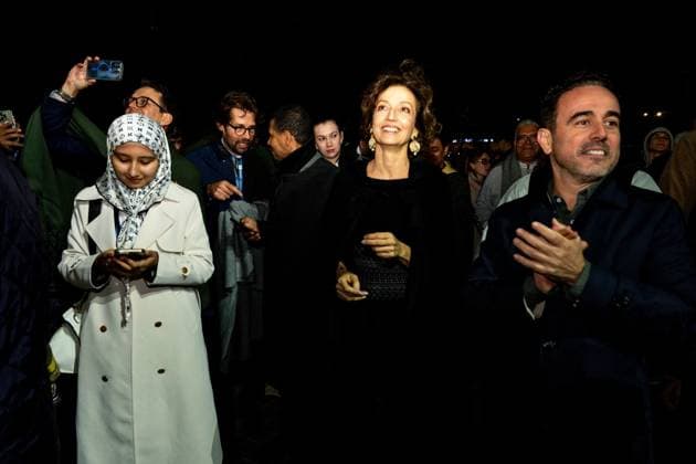 Audrey Azoulay At Jean-Michel Jarre Concert - Samarkand Audrey Azoulay dances as she attends Jean-Michel Jarre’s concert on the famous Registan Square, as Samarkand hosts the 43rd UNESCO General Conference, a historic gathering of all member states outside Paris for the first time in 40 years, in Samarkand, Uzbekistan, on November 1st, 2025. Photo by Ammar Abd Rabbo ABACAPRESS.COM Samarkand Uzbekistan  Copyright: xAbdxRabboxAmmar ABACAx