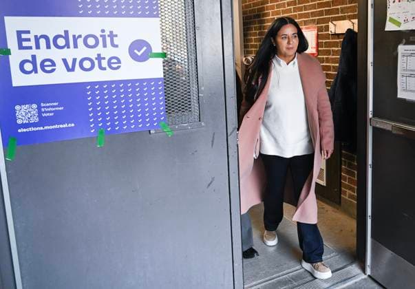 November 2, 2025, Montreal, Pq, Canada: Ensemble Montro al leader and mayoral candidate Soraya MartoÂ­nez Ferrada leaves a polling station after casting her ballot on municipal election day in Montreal, Sunday, November 2, 2025. Montreal Canada  - ZUMAc35_ 20251102_zaf_c35_184 Copyright: xGrahamxHughesx