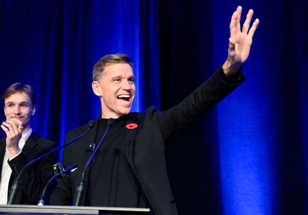 November 2, 2025, Quebec, Pq, Canada: Bruno Marchand reacts to his re-election as mayor of Quebec City during celebrations in Quebec City, Sunday, Nov. 2, 2025. Quebec Canada  - ZUMAc35_ 20251102_zaf_c35_253 Copyright: xJacquesxBoissinotx
