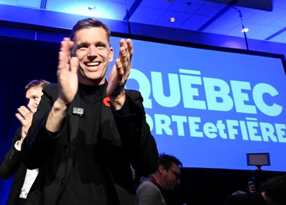 November 2, 2025, Quebec, Pq, Canada: Bruno Marchand reacts to his re-election as mayor of Quebec City during celebrations in Quebec City, Sunday, Nov. 2, 2025. Quebec Canada  - ZUMAc35_ 20251102_zaf_c35_255 Copyright: xJacquesxBoissinotx